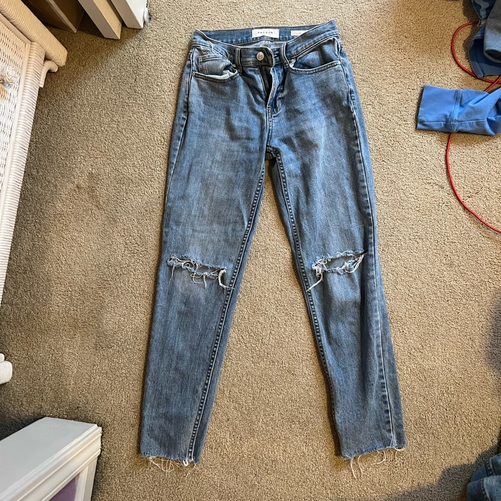 PacSun Light Blue Distressed Straight Leg Jeans